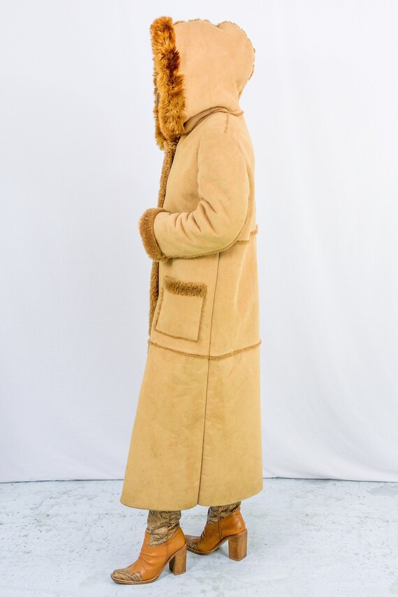 Vintage Faux Fur Winter Maxi Coat Suede 