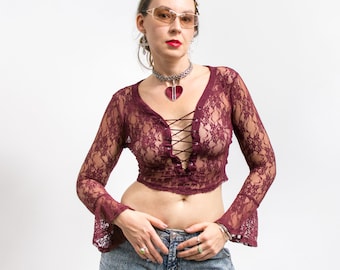 Schiere Crop Top Vintage Bluse langarm Frauen Gr S/M