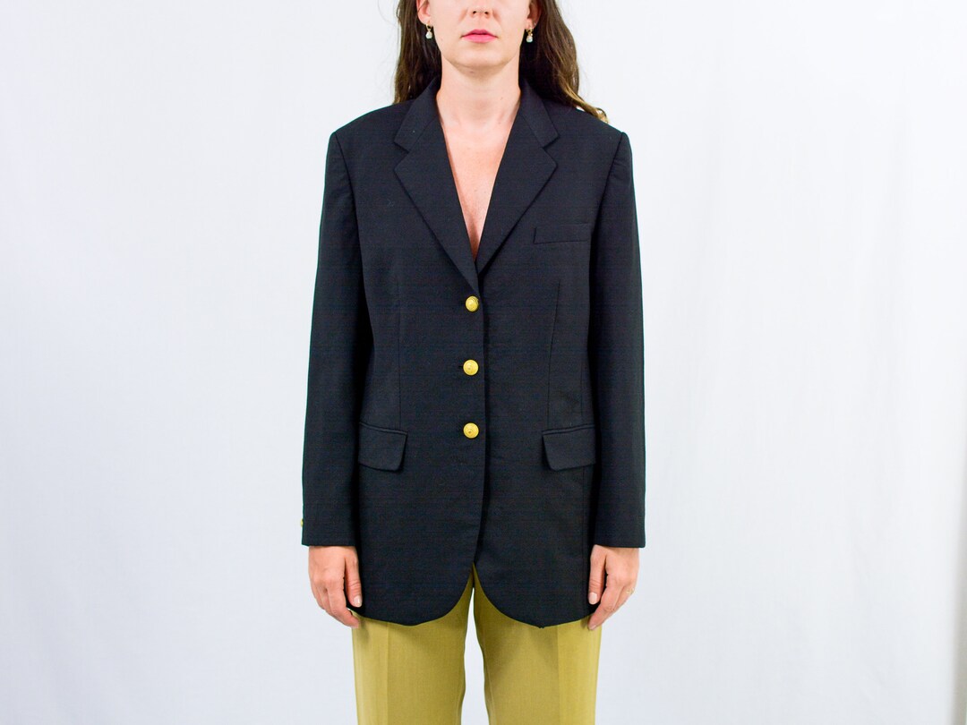 Black Blazer Gold Buttons Vintage Oversized Jacket 80s Women Christine XL Etsy