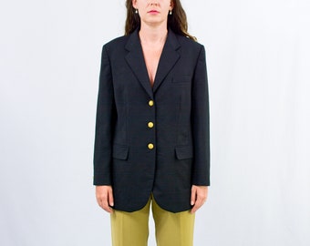 Black blazer gold buttons vintage oversized jacket 80s women Christine XL