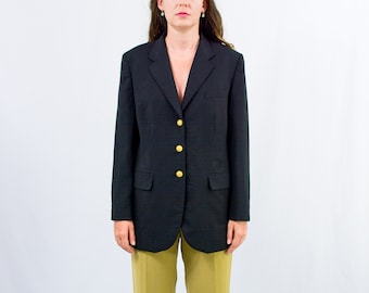 Black blazer gold buttons vintage oversized jacket 80s women Christine XL