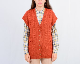 Ginger sweater vest vintage red cardigan sleeveless women L/XL