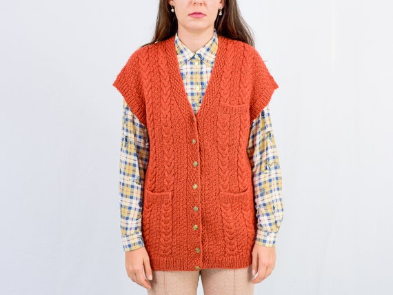 Ginger Sweater Vest Vintage Red Cardigan Sleeveless Women L/XL
