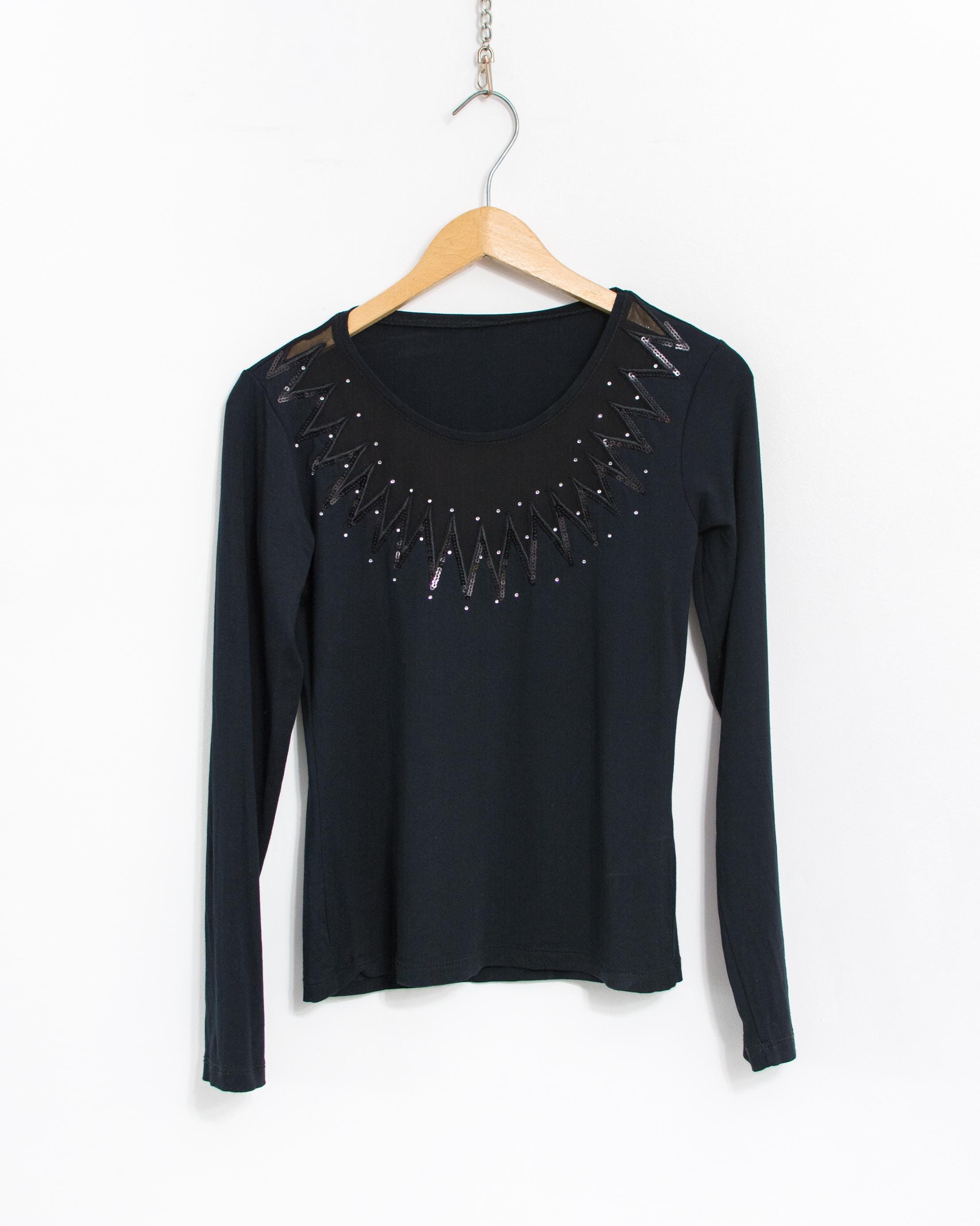 【驚きの値段で】 Fitted Vintage Top S/M Size Women Blouse Black Bodycon Sheer トップス