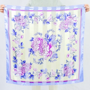 Floral scarf vintage floral sheer print purple retro square 38x38 inches / 96x96 cm image 1