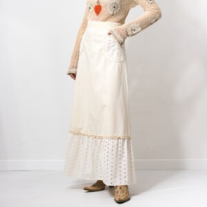 Boho maxi skirt Vintage cotton hippie beige women size M/L image 6