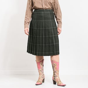 Pure wool skirt Vintage pleated tartan midi women size L