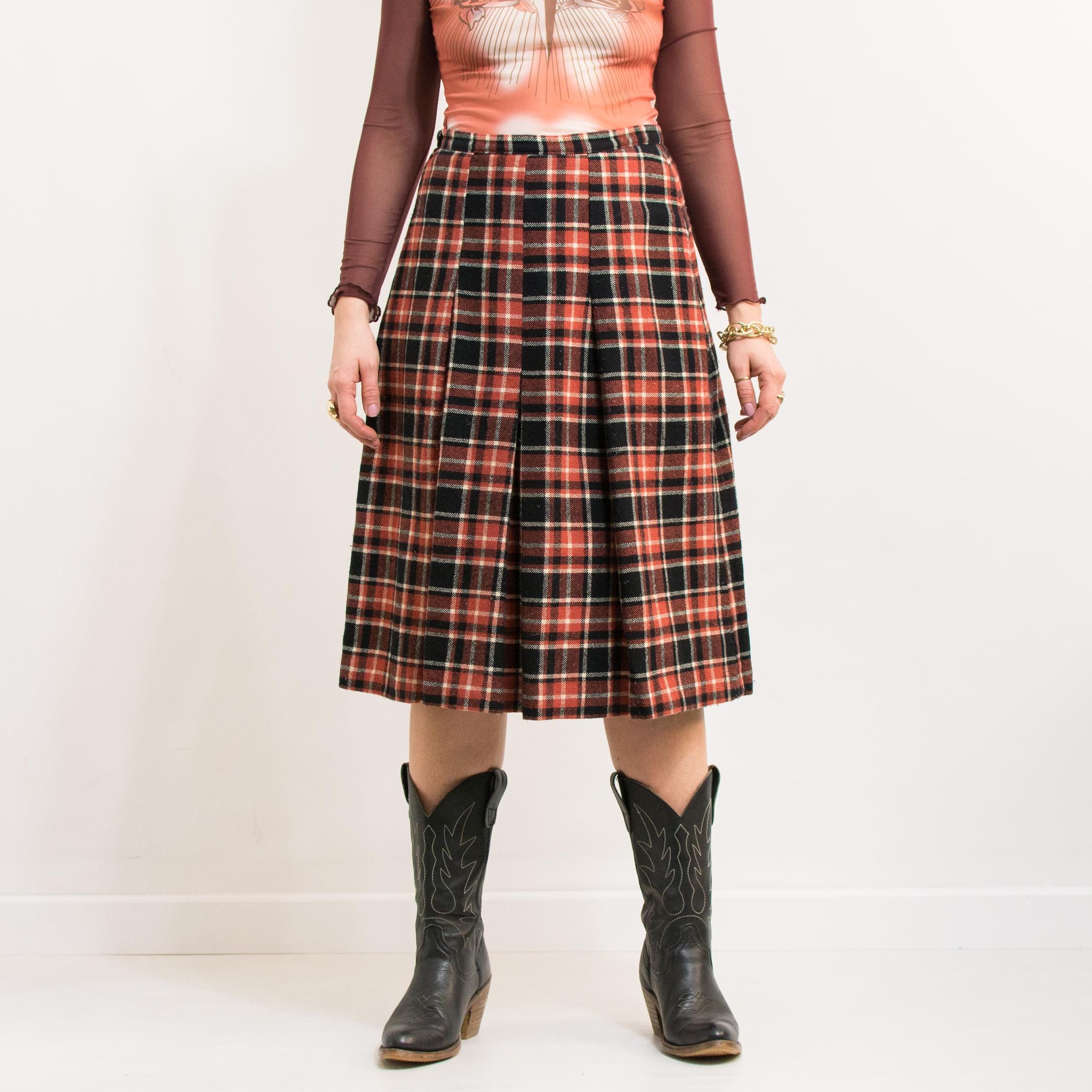 Karierter Faltenrock Damen - Schottenrock Midilänge Mit Cargo-Taschen