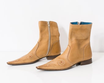 Vintage leather Chelsea boots ankle beige women size EU 37, US 6.5, UK 4.5
