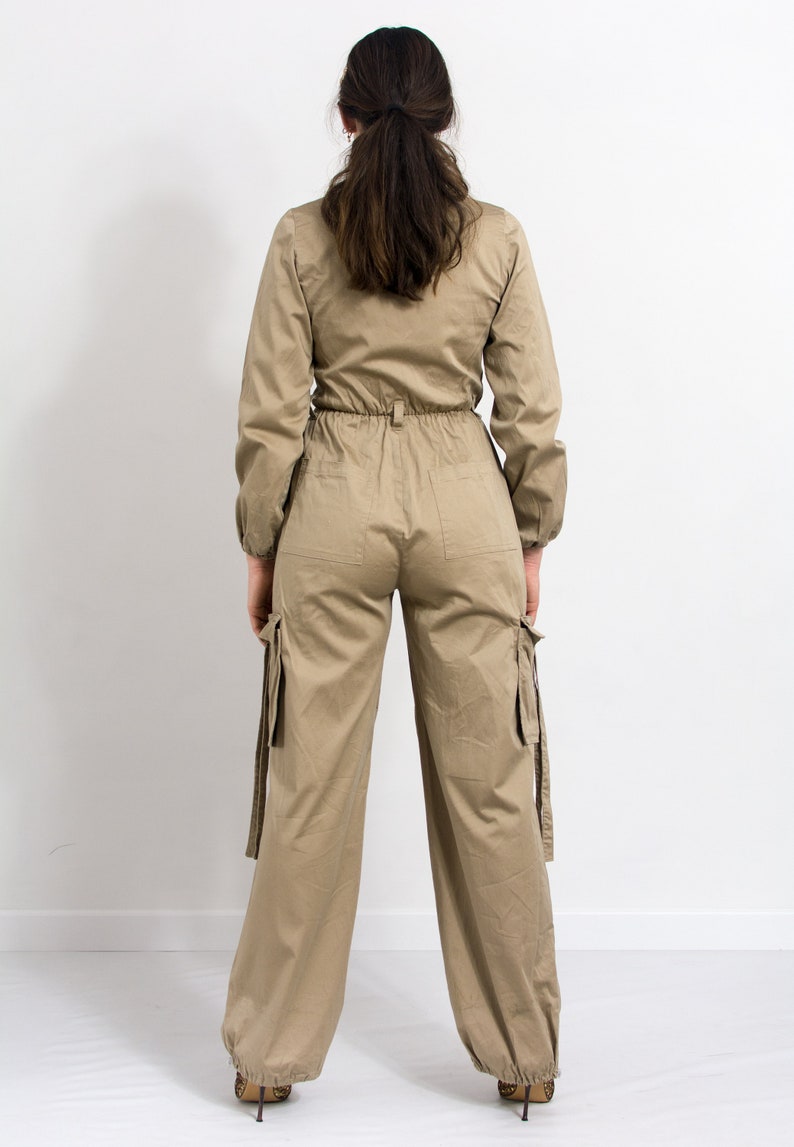 Coveralls vintage jumpsuit cargo wide leg women size M/L image 9