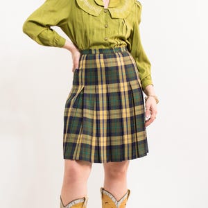 Plaid wool skirt Vintage tartan preppy size M