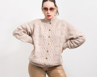 Pull minimaliste vintage en laine cardigan épais femme taille XL/XXL