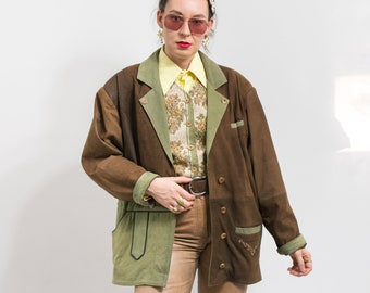 Trachten leather jacket Vintage Bavarian retro women size XL