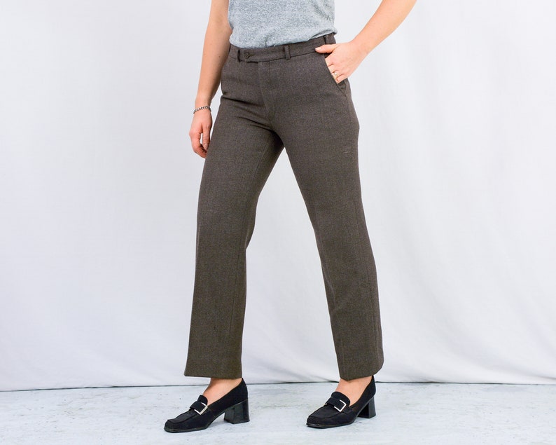 Brown wool pants vintage suit trousers minimalist women Large image 7