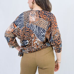 Leopard blouse animal print reglan sleeve shirt vintage oversized L-XXL image 8