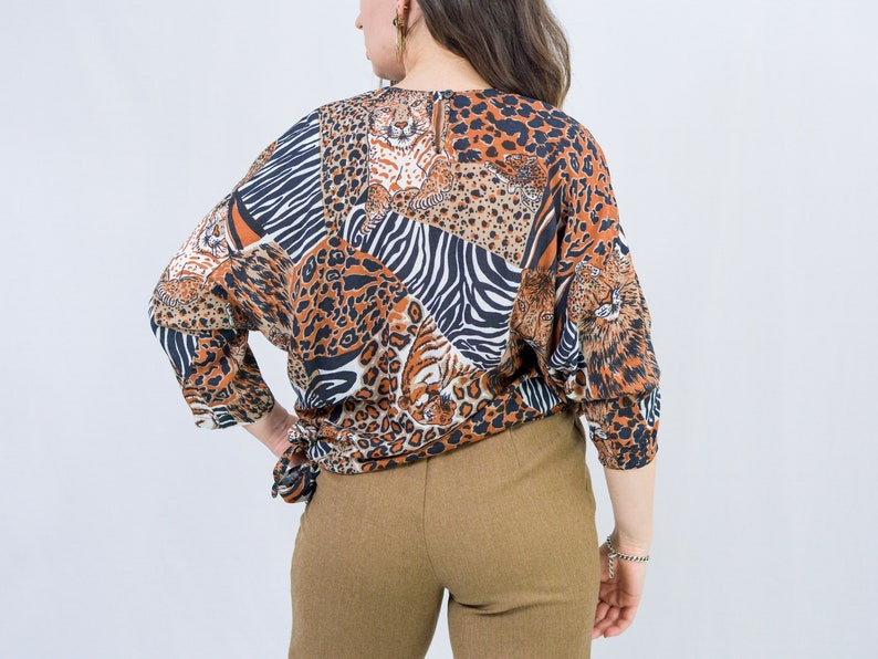 Leopard blouse animal print reglan sleeve shirt vintage oversized L-XXL image 8