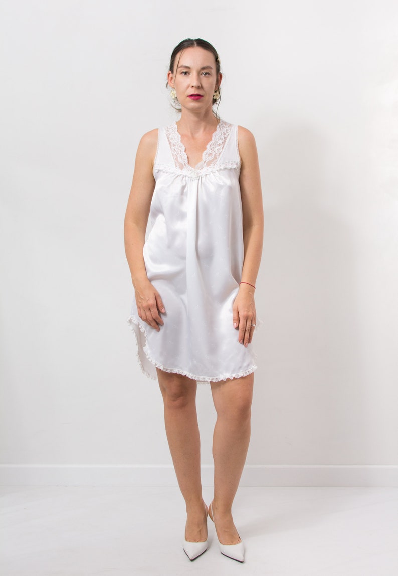 Christian Dior Vintage sleeping dress boho satin white romantic women size XS/S image 4
