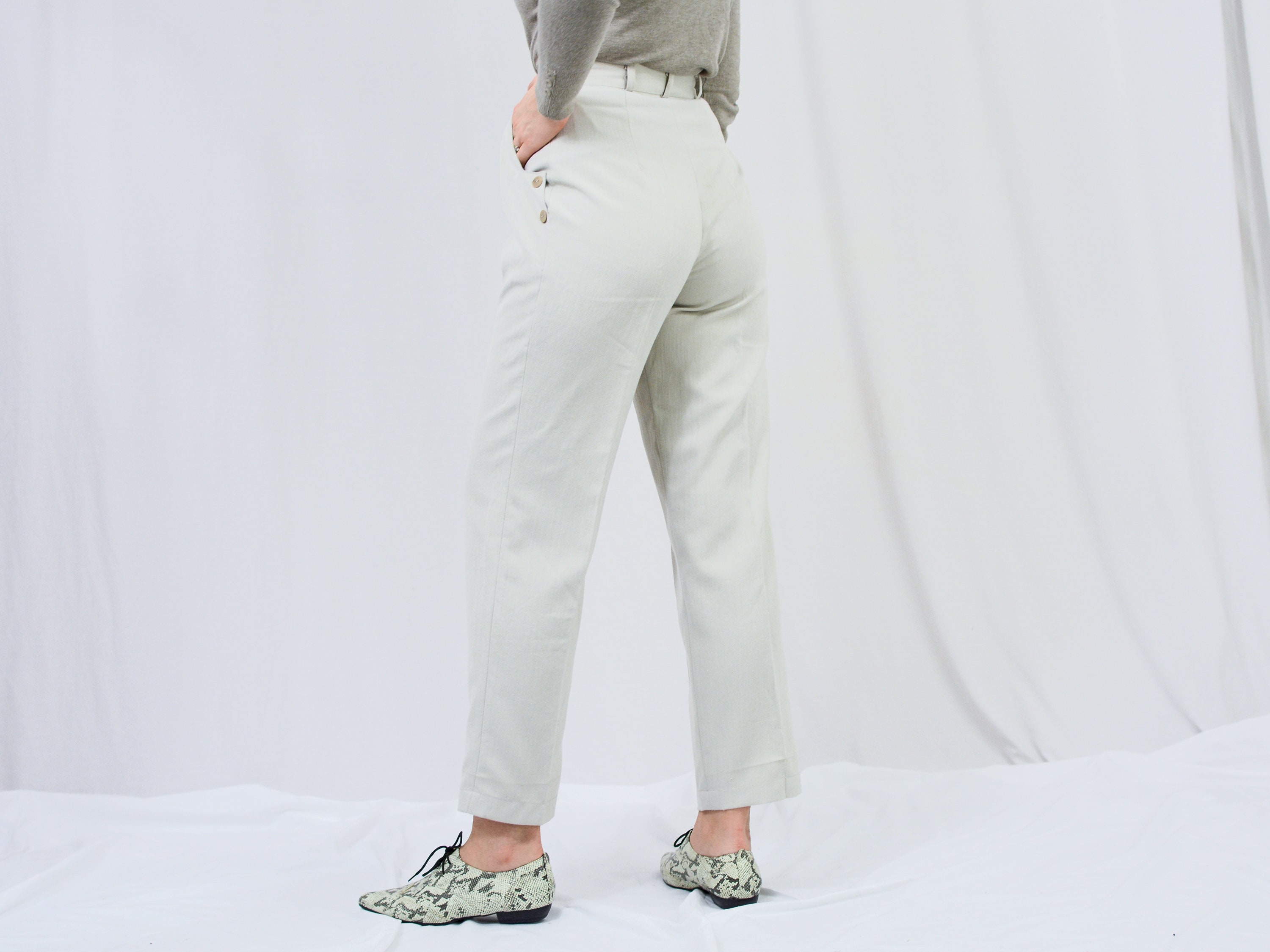 Cream Pleated Pants W27 L28 Tapered Leg Relaxed Fit Super High - Etsy