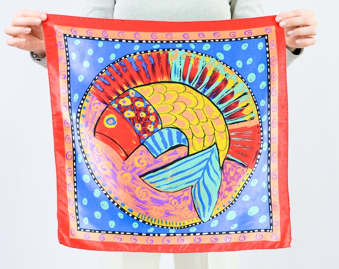 Foulard imprimé multicolore bandeau de poisson vintage carré 20x20 pouces / 51x51 cm