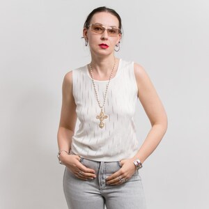 Silk Sleeveless Blouse | minimalist white tank top | vintage women's size M