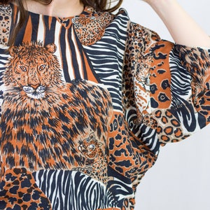 Leopard blouse animal print reglan sleeve shirt vintage oversized L-XXL image 3