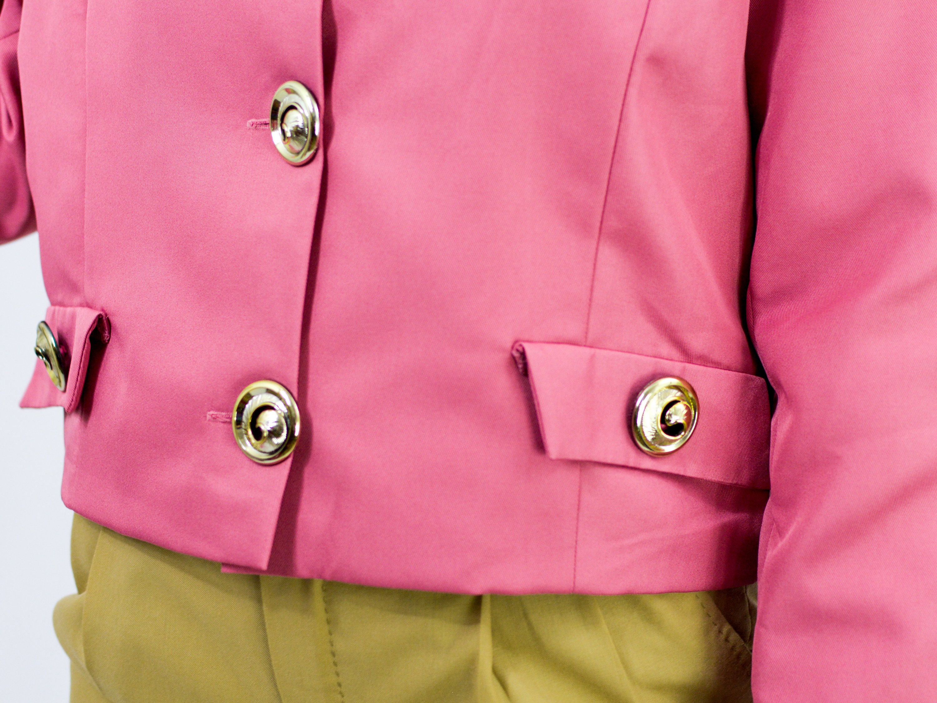 Salmon Blazer Vintage 80s Jacket Big Bright Buttons Cropped Retro