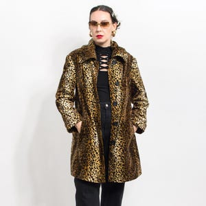 Leopard faux fur jacket Vintage 90's coat animal pattern coat women size XL/XXL