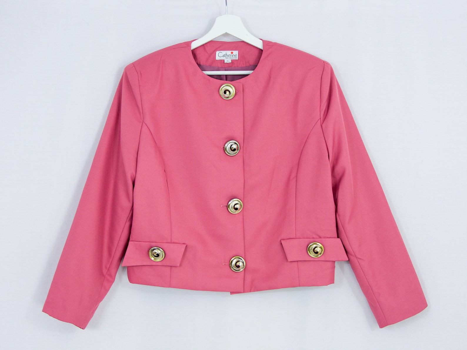 Salmon Blazer Vintage 80s Jacket Big Bright Buttons Cropped Retro