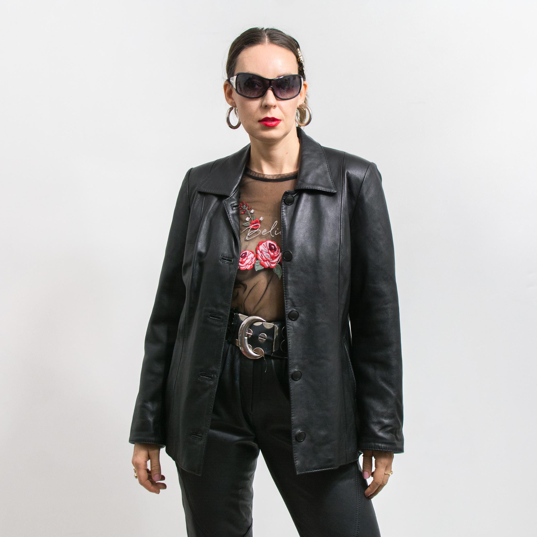 Black Leather Jacket 90's Vintage Fall Women Size L/XL - Etsy UK Black Leather Jacket 90's Vintage Fall Women Size L/XL - Etsy UK