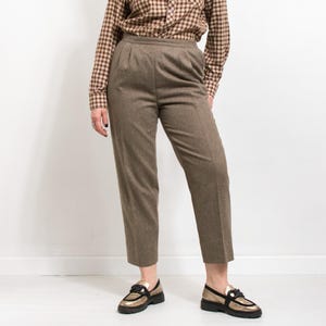 Wool pants Vintage high waist minimalist pleated women size L