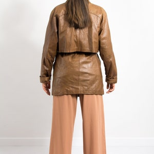 Oversized leather jacket Vintage brown belted trench coat women size M/L image 9