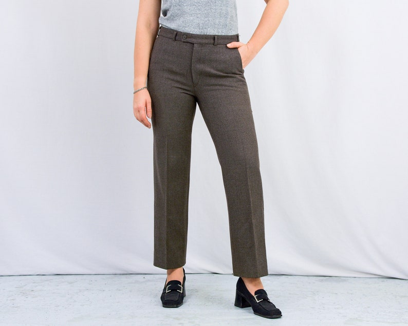 Brown wool pants vintage suit trousers minimalist women Large image 1
