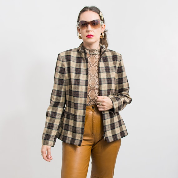 Vintage Plaid Jacket Wool Tartan Minimalist Women Size XL Etsy Canada