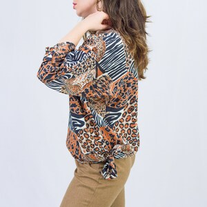 Leopard blouse animal print reglan sleeve shirt vintage oversized L-XXL image 5