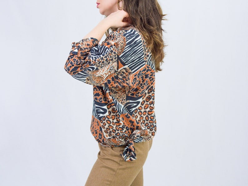 Leopard blouse animal print reglan sleeve shirt vintage oversized L-XXL image 5