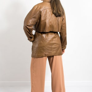 Oversized leather jacket Vintage brown belted trench coat women size M/L image 8