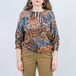 Leopard blouse animal print reglan sleeve shirt vintage oversized L-XXL image 4