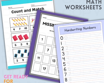 Kindergarten Math Worksheets | Printable Math Activities for Kids | Numbers, Counting & Addition | Homeschool/Classroom PDF