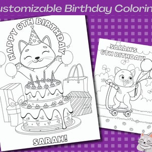 Kitten Birthday Coloring - 3 Kitten Custom Coloring Page, Kitten Activity, Kitten Birthday, Girl Birthday Party