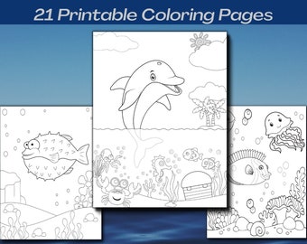 Sea Animal Coloring Pages - 20 Printable Sea Animal Coloring Pages, Sea Animal Birthday Party Activity, Coloring Pages For Kids