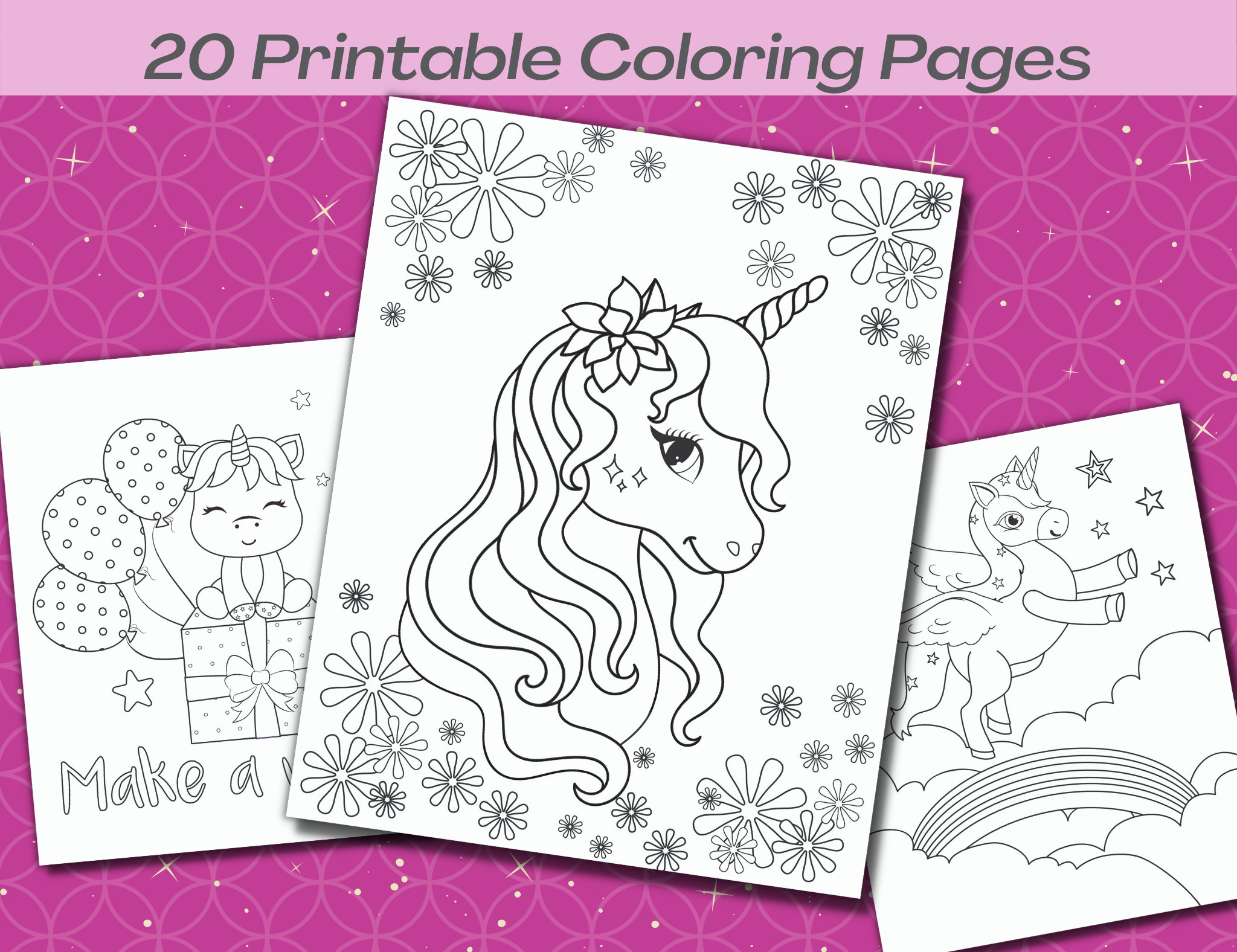 unicorn coloring pages 20 printable unicorn coloring pages etsy