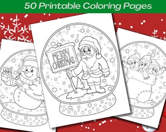 Páginas para colorear de Navidad: 50 páginas para colorear de Navidad imprimibles, actividad de fiesta de Navidad, colorear para niños