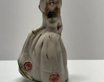 Victorian Era Lady Figurine Hand-Painted Porcelain Pink Flower Decor