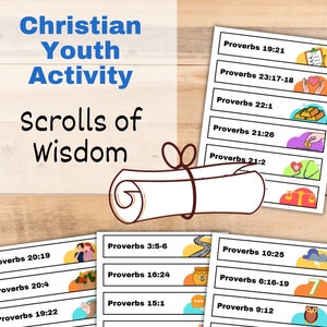 Proverbs Kids Activity &quot;Scrolls of Wisdom&quot;-Cut and Tie Christian Proverb Memorization Activity and Worksheet