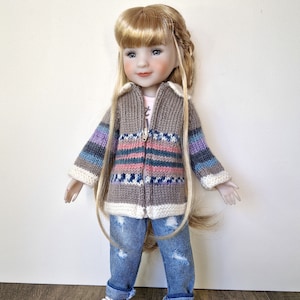 Doll Coat Knitting Pattern 14-15 inch Slim-body Dolls Afghan Style Jacket fits Ruby Red Fashion Friends