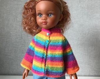 Doll Knitting Pattern for 13 inch Slim-body Dolls Rainbow Jacket fits Paola Reina