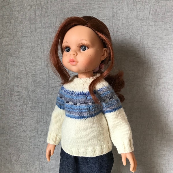 13 inch Doll Knitting Pattern FairIsle Style Jumper for 13-14" Dolls