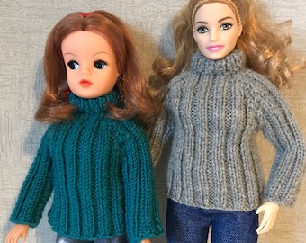 Doll Knitting Pattern for 11-12 inch Fashion Dolls Ribbed Jumper