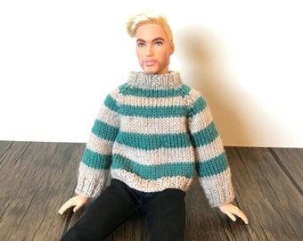 Male Doll Knitting Pattern Striped Jumper for 11.5" - 12" Male Fashion Dolls