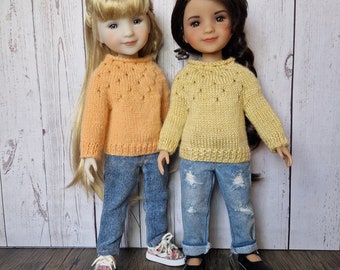 14 inch Doll Knitting Pattern Classic Eyelet Jumper for 14-15" Dolls